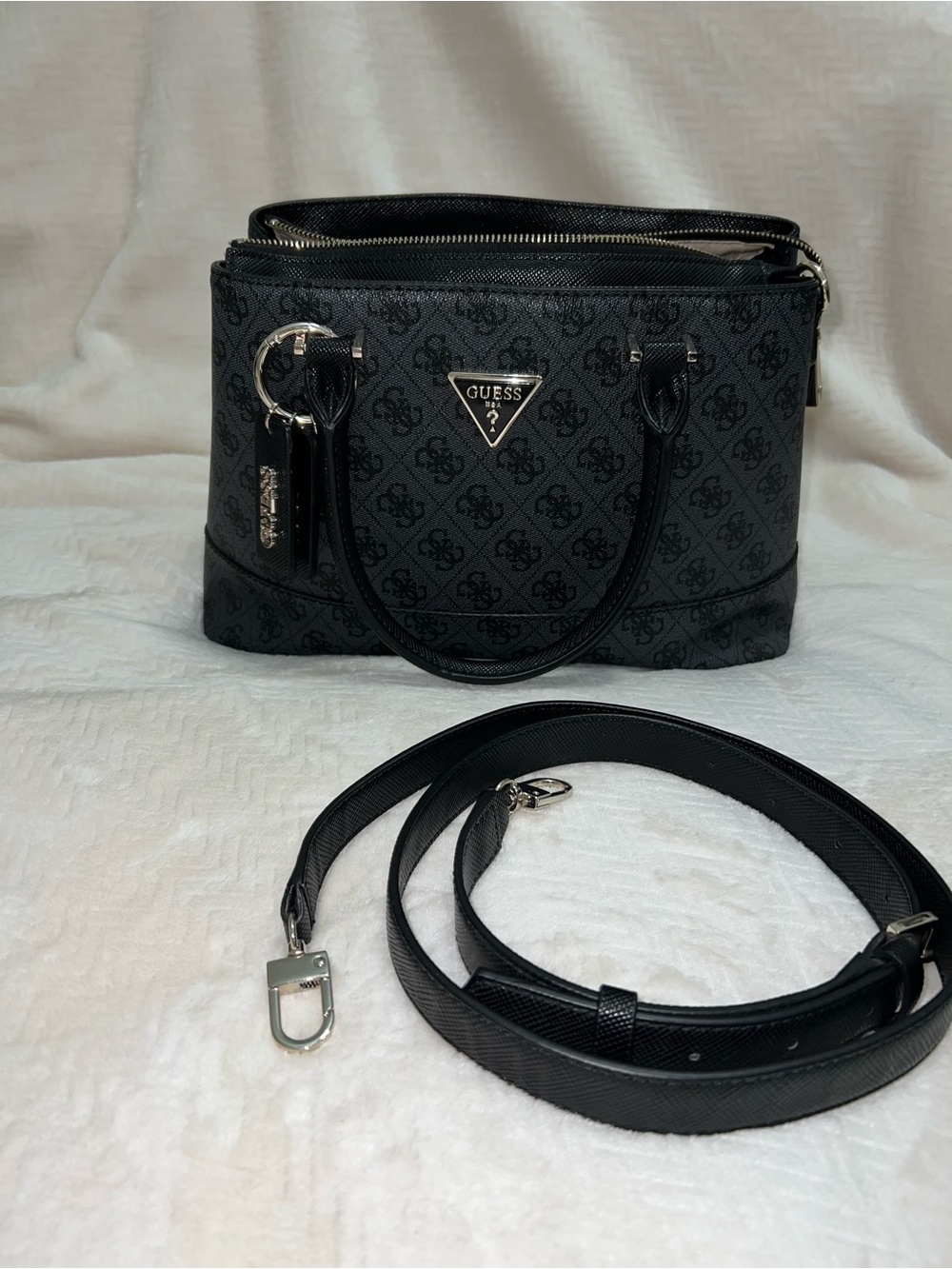 Guess Black Logo-Print Satchel with Detachable Strap - Picture 2 of 3